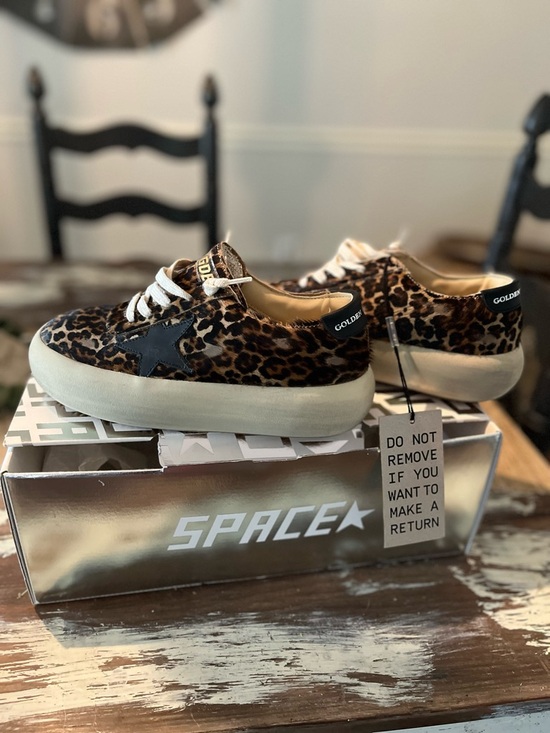 Golden Goose Shoes - Golden Goose Leopard-Print Platform Sneakers with Black Star